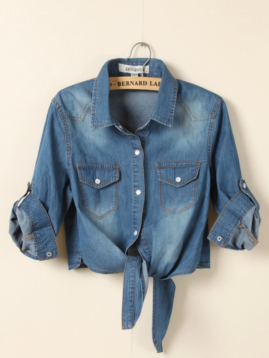Tie-Knot Denim Blouse
