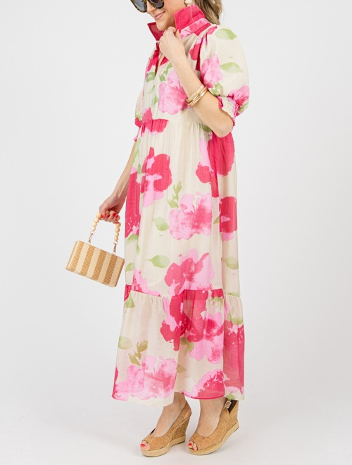 Abstract Floral Print Midi Dress