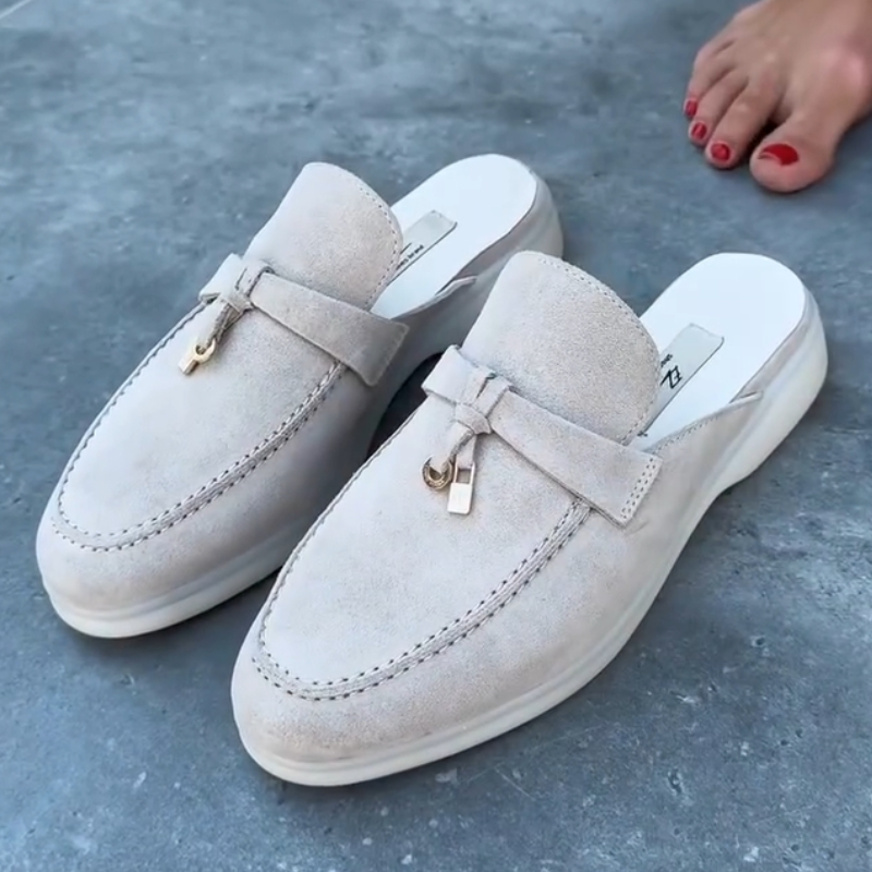 Suede Fringe Half Slippers