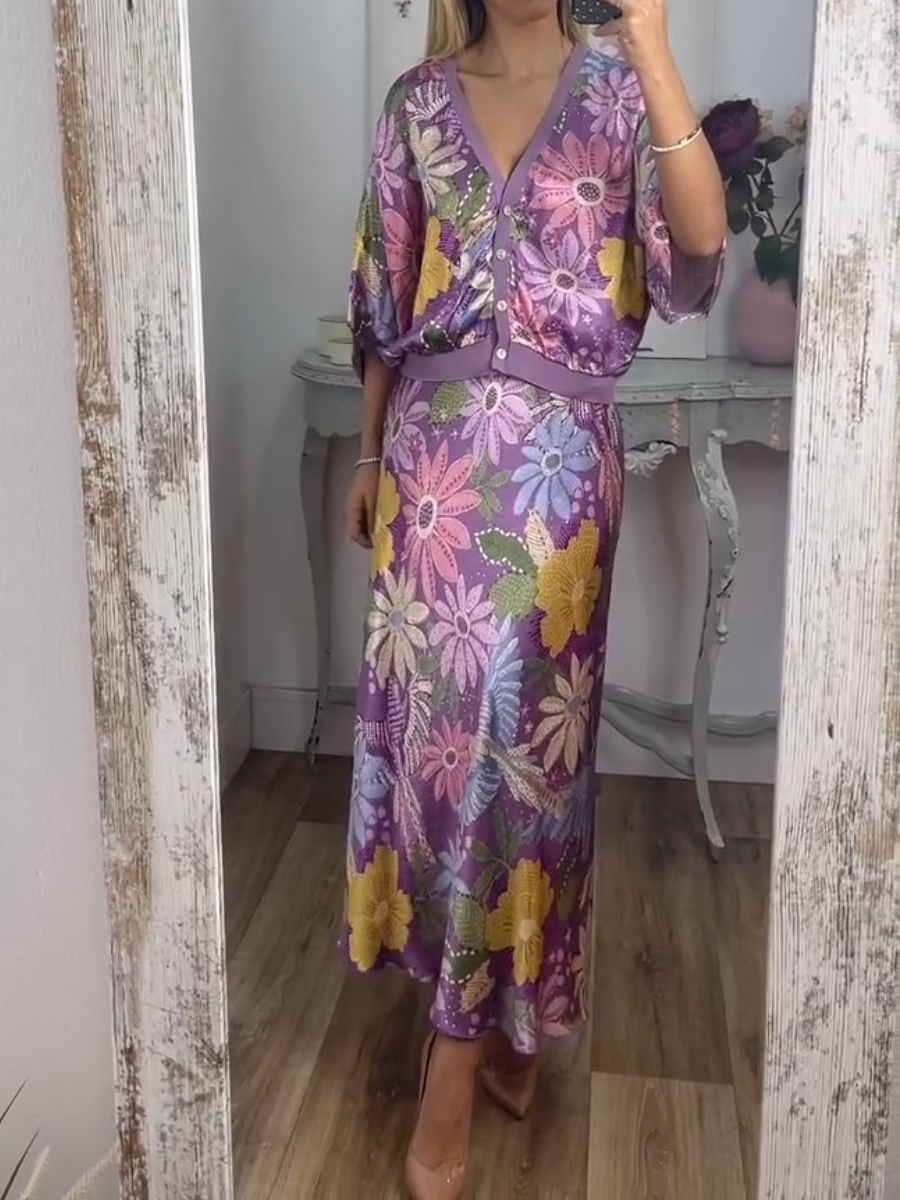 Chic Printed Silk Two-Piece Dress