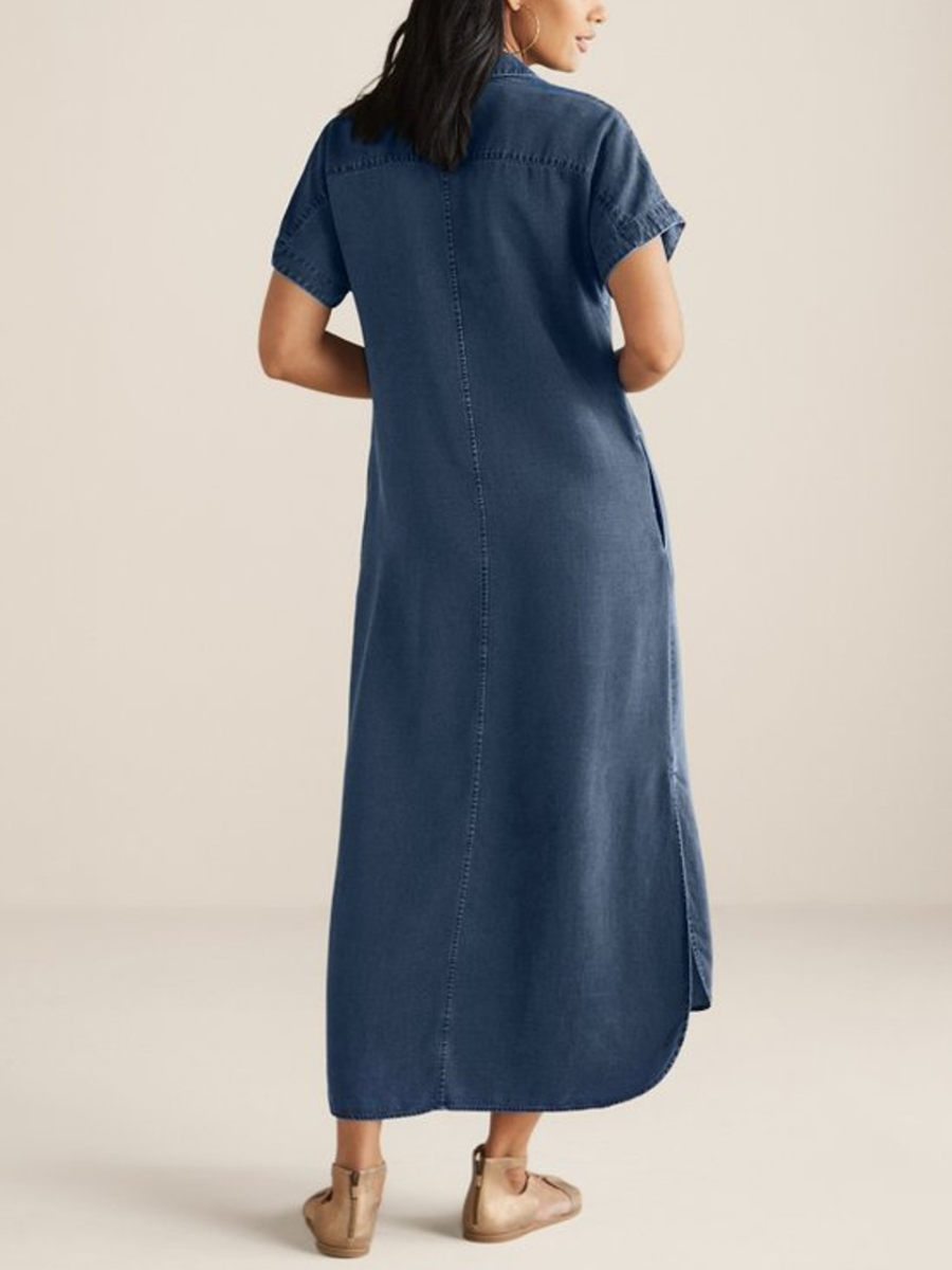 Easy-going Denim Midi Shirt Dress