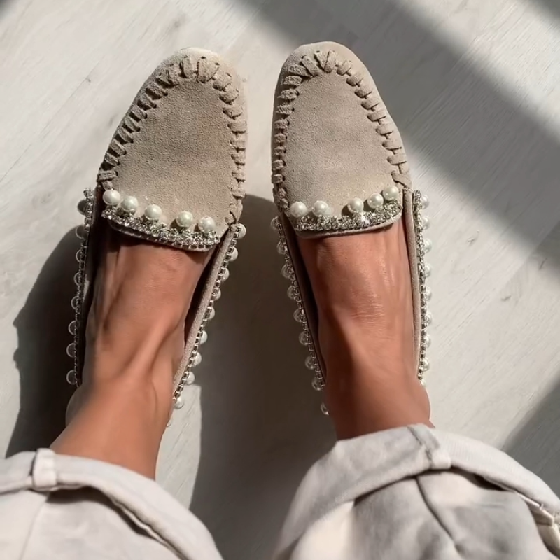 Pearl Embellished Suede Loafers