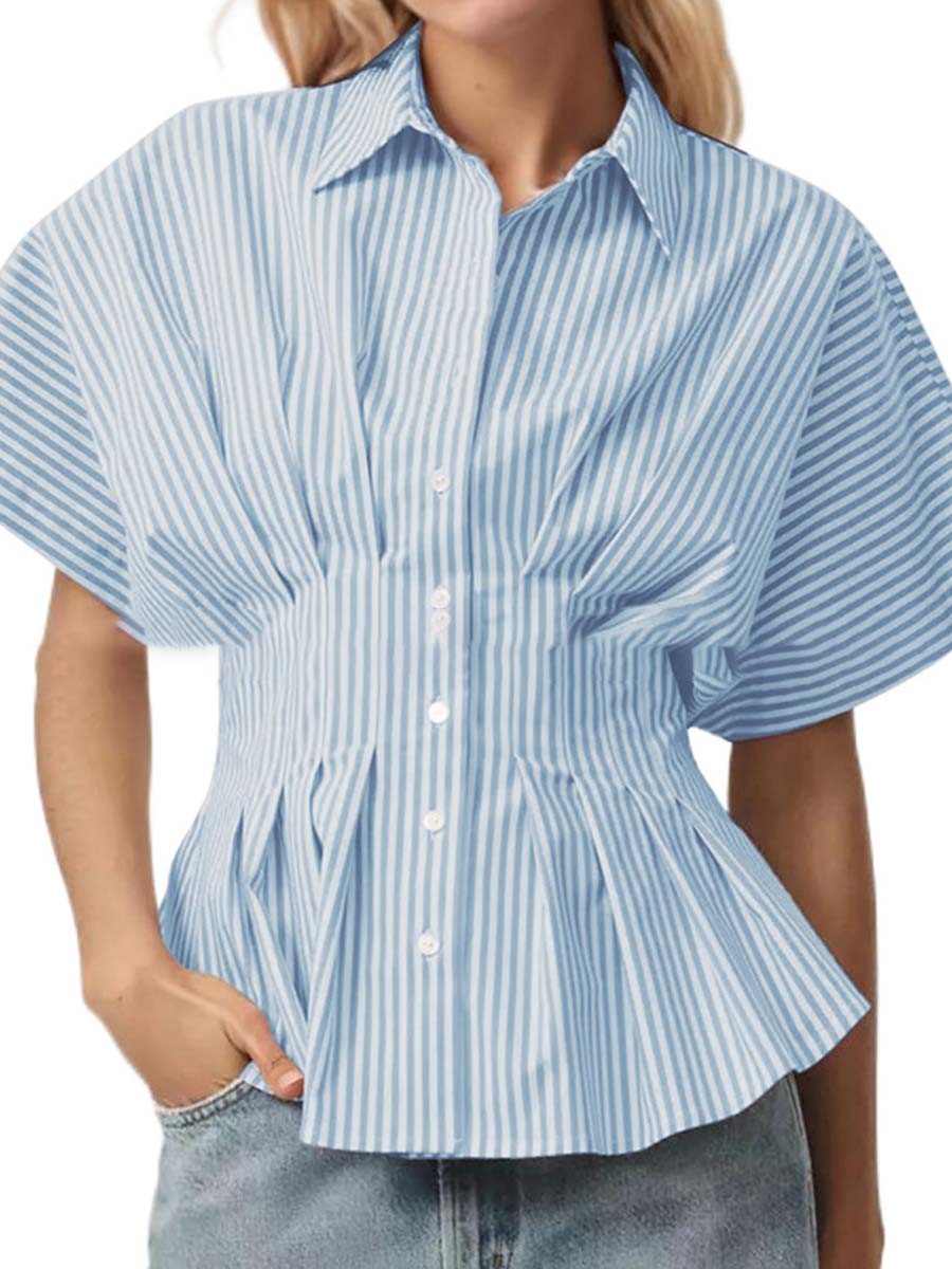 Exaggerated Sleeve Pleated Blouse