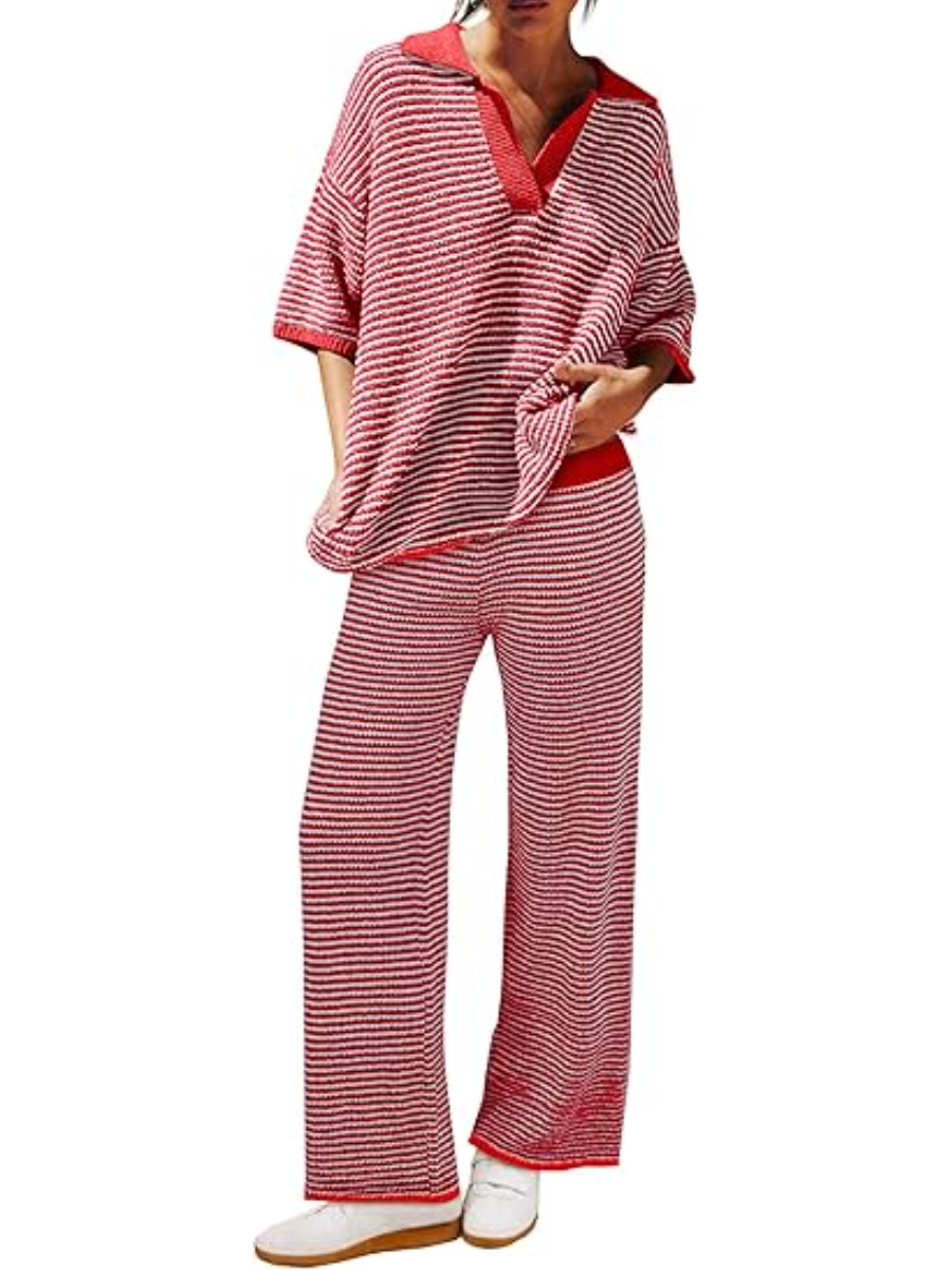 Versized 3/4 Sleeve V Neck Knit Set