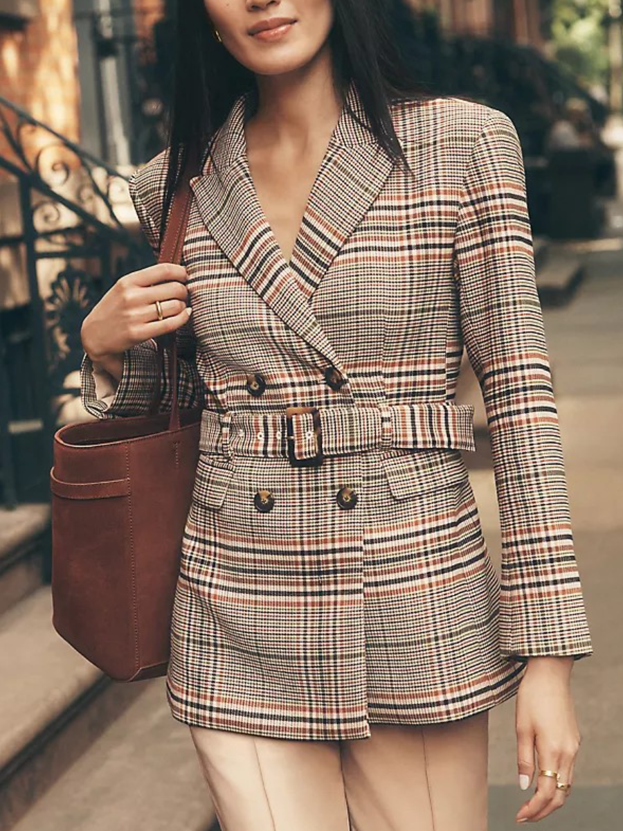The Fitted Belted Blazer In Plaid