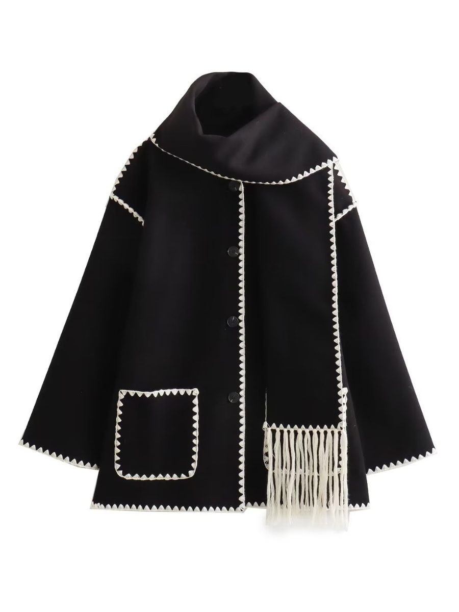 Scarf Embellished Color Clash Jacket