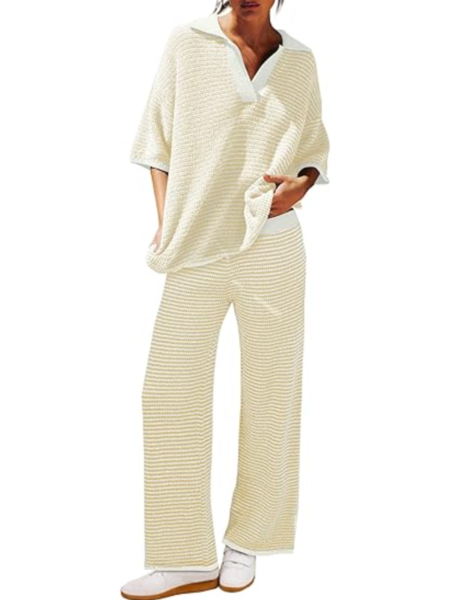 Versized 3/4 Sleeve V Neck Knit Set