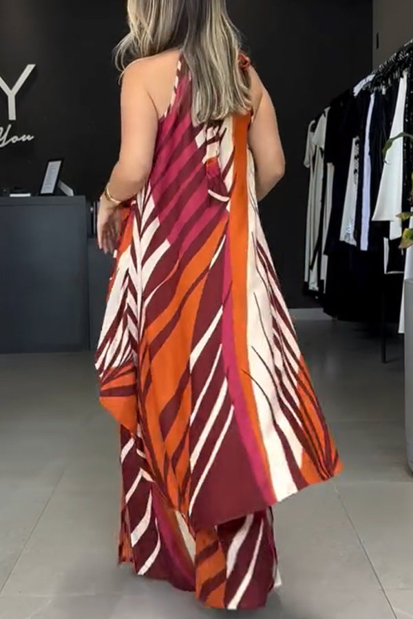 Printed Wide-Leg Pants Two-Piece Set