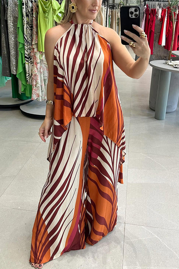 Printed Wide-Leg Pants Two-Piece Set