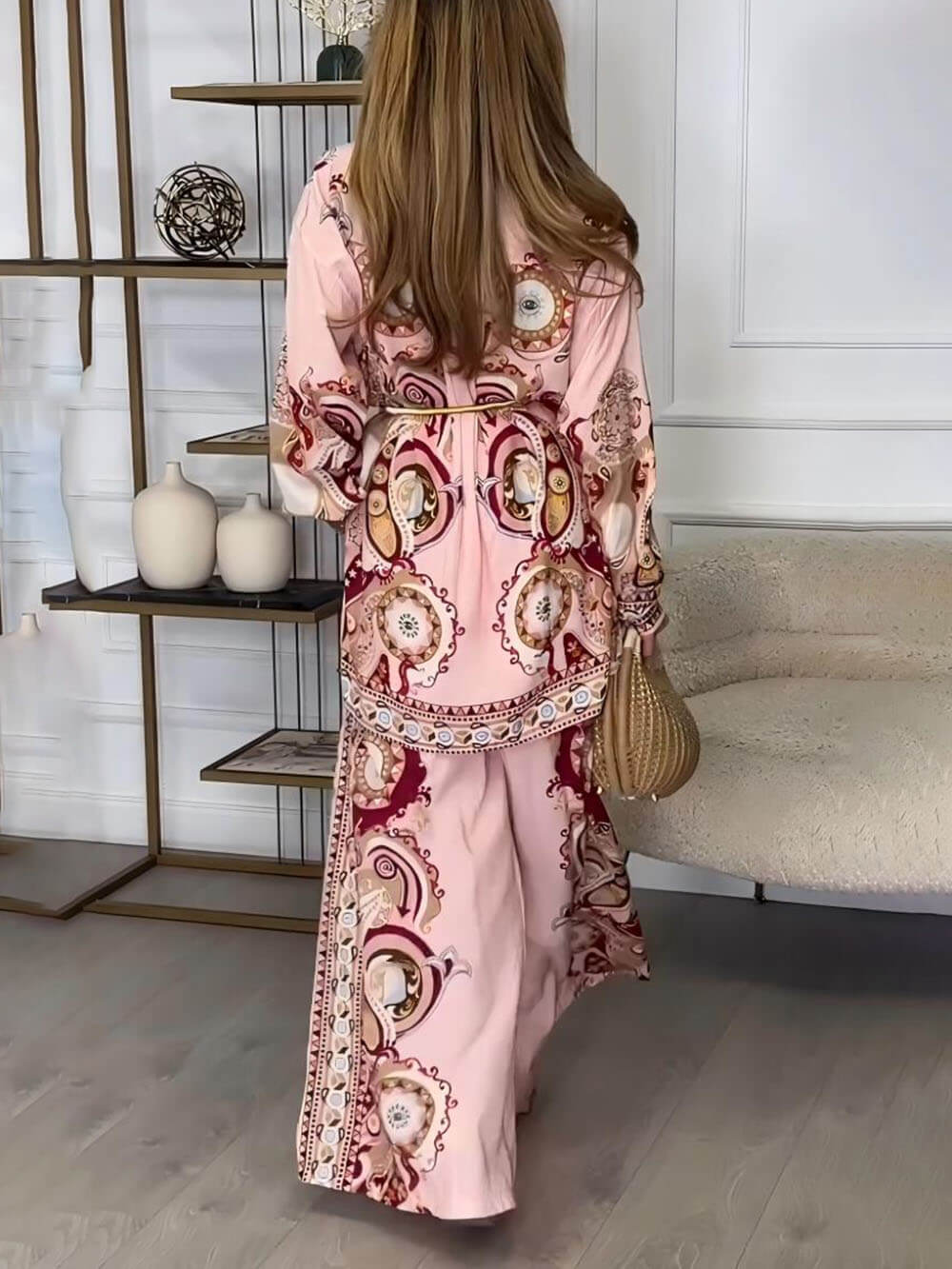 Pink Two-Piece Shirt Pants Suit