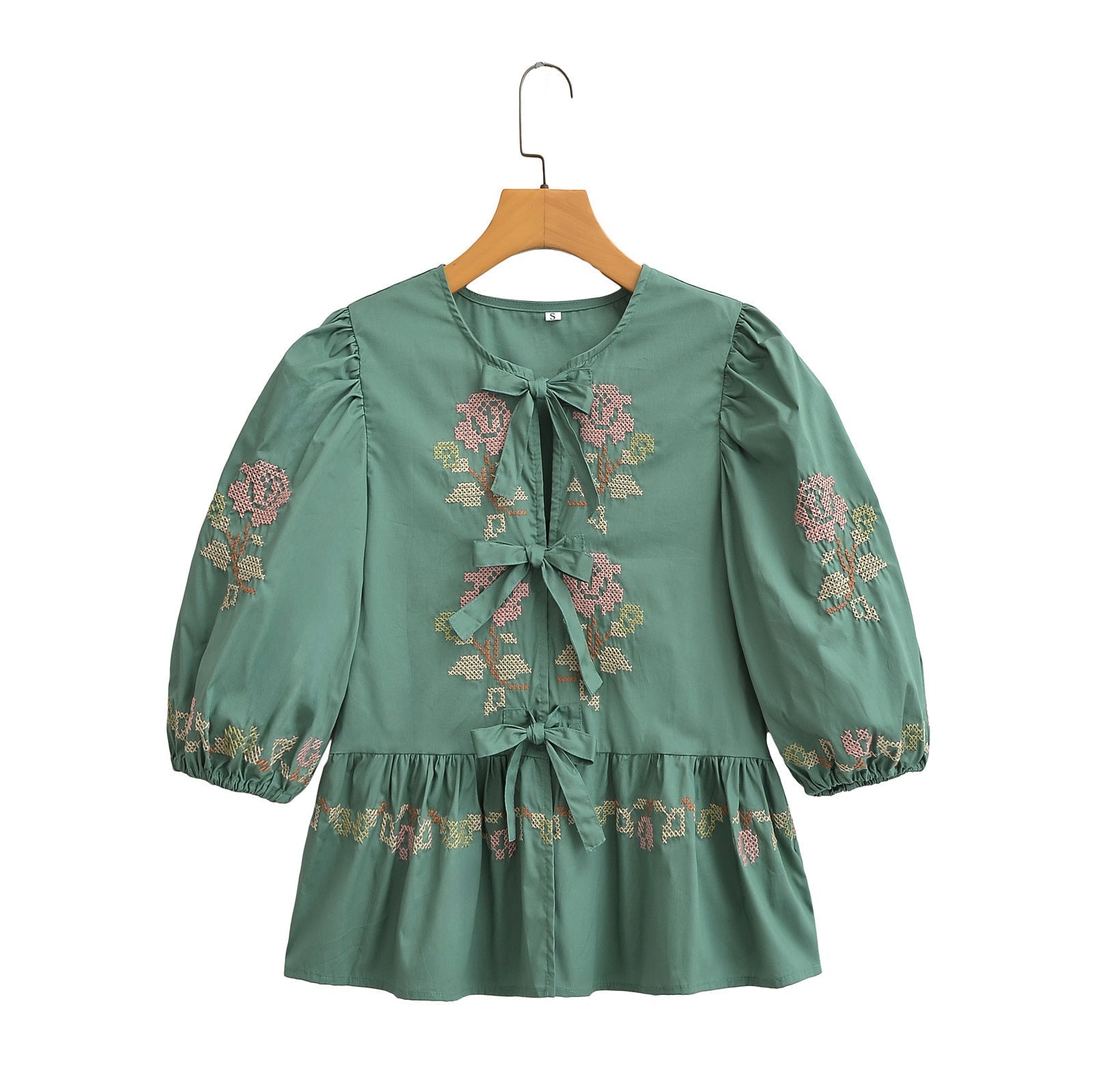 Embroidered Lace-Up Shirt