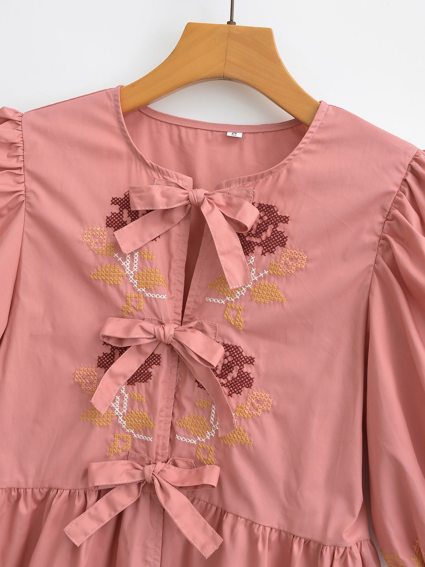 Embroidered Lace-Up Shirt