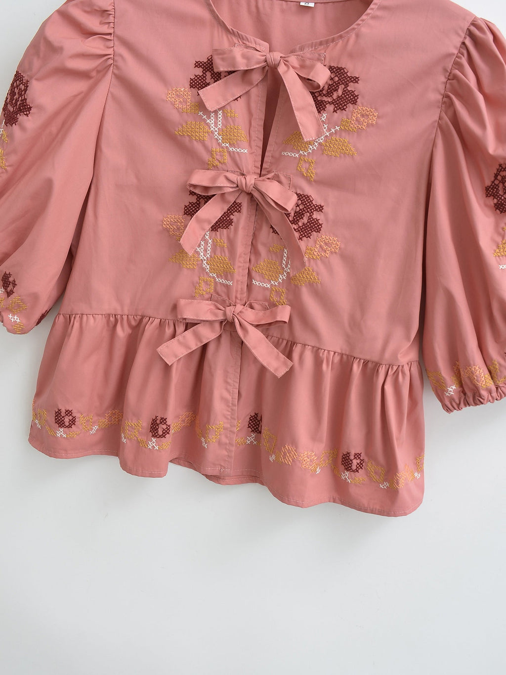 Embroidered Lace-Up Shirt