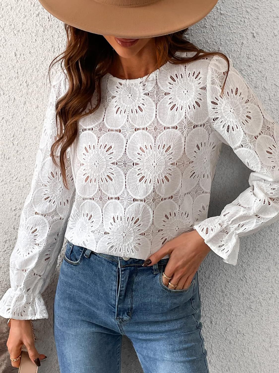 Casual Cut-Out Lace Blouse