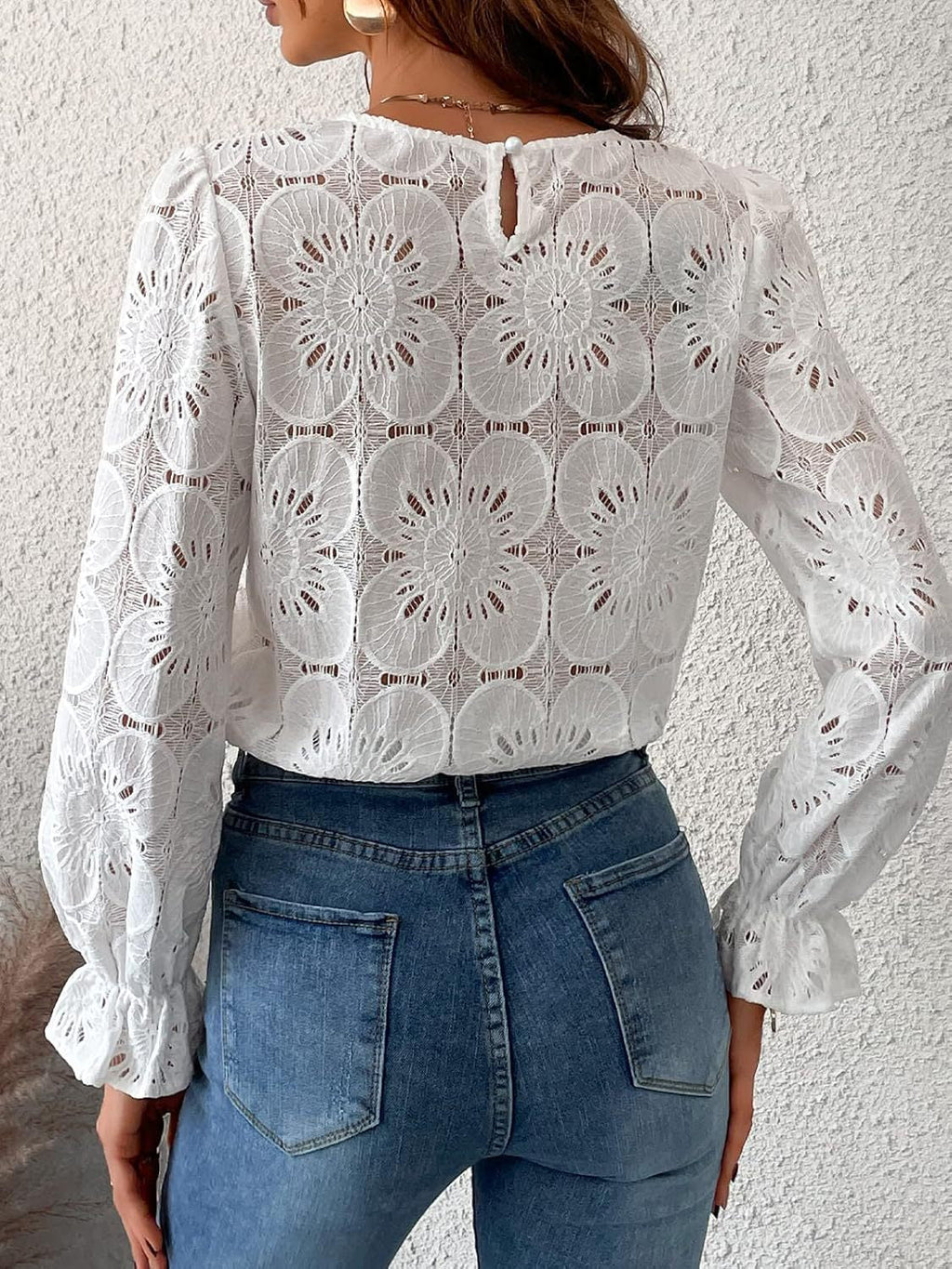 Casual Cut-Out Lace Blouse