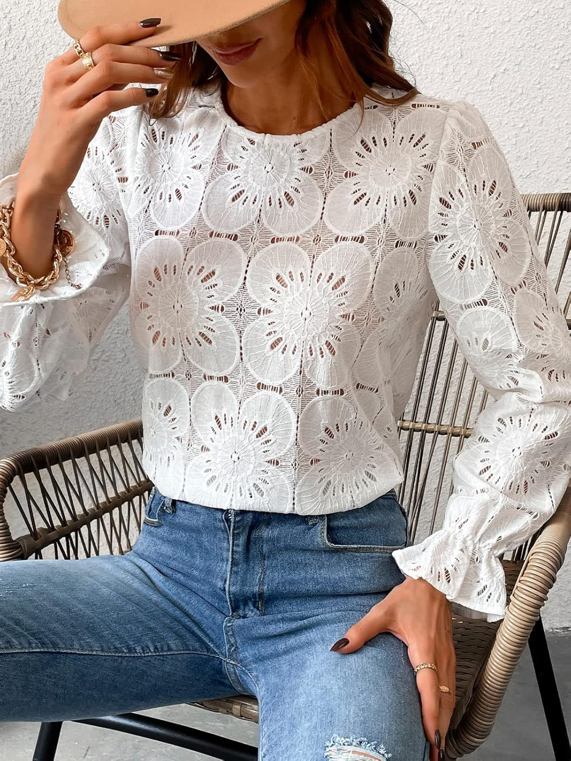 Casual Cut-Out Lace Blouse