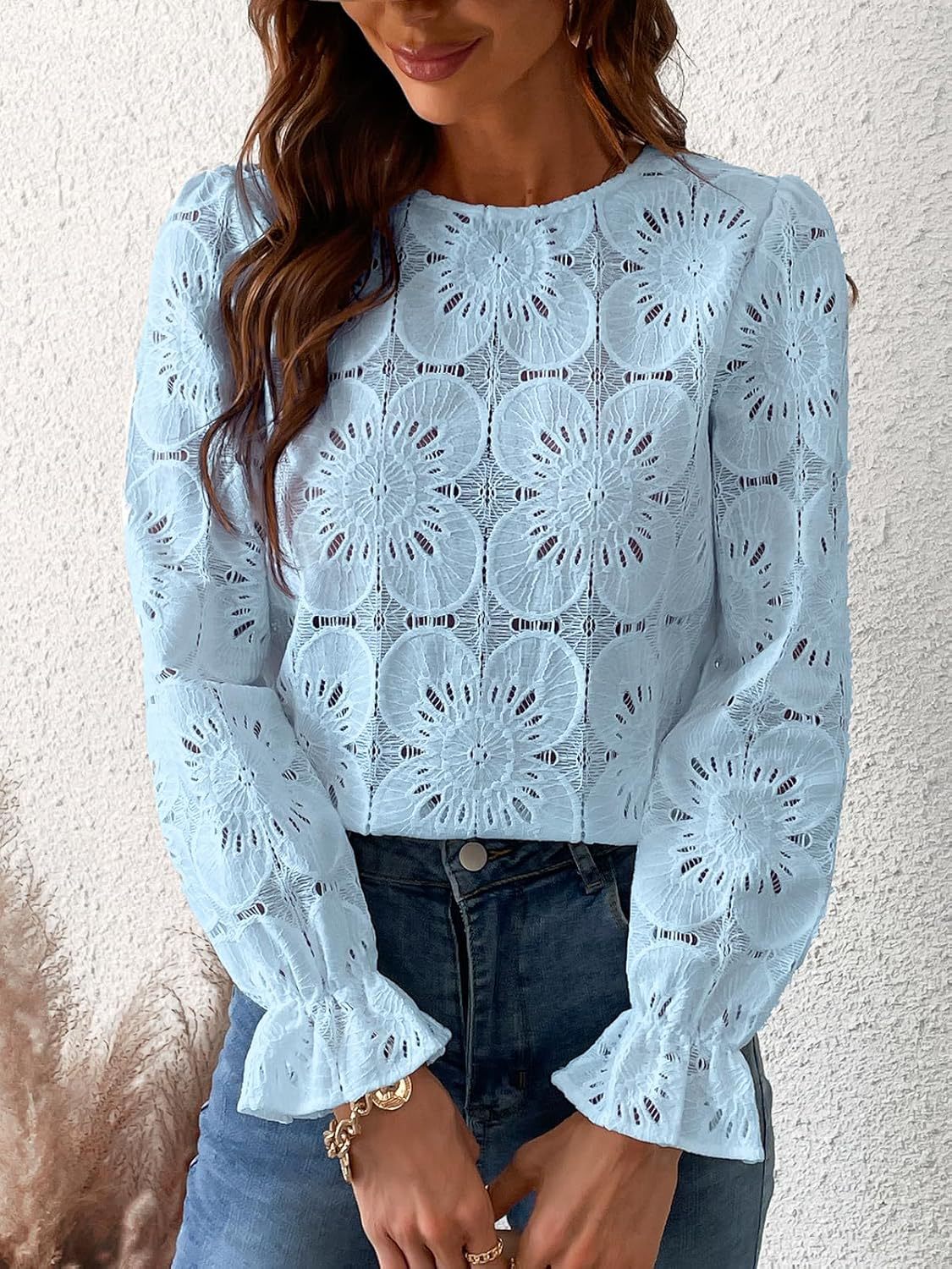 Casual Cut-Out Lace Blouse