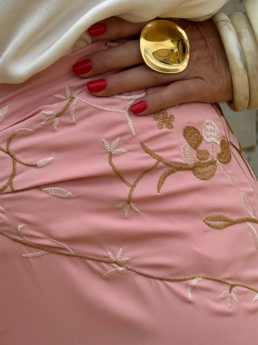 Embroidered Pleated Tassle Skirt