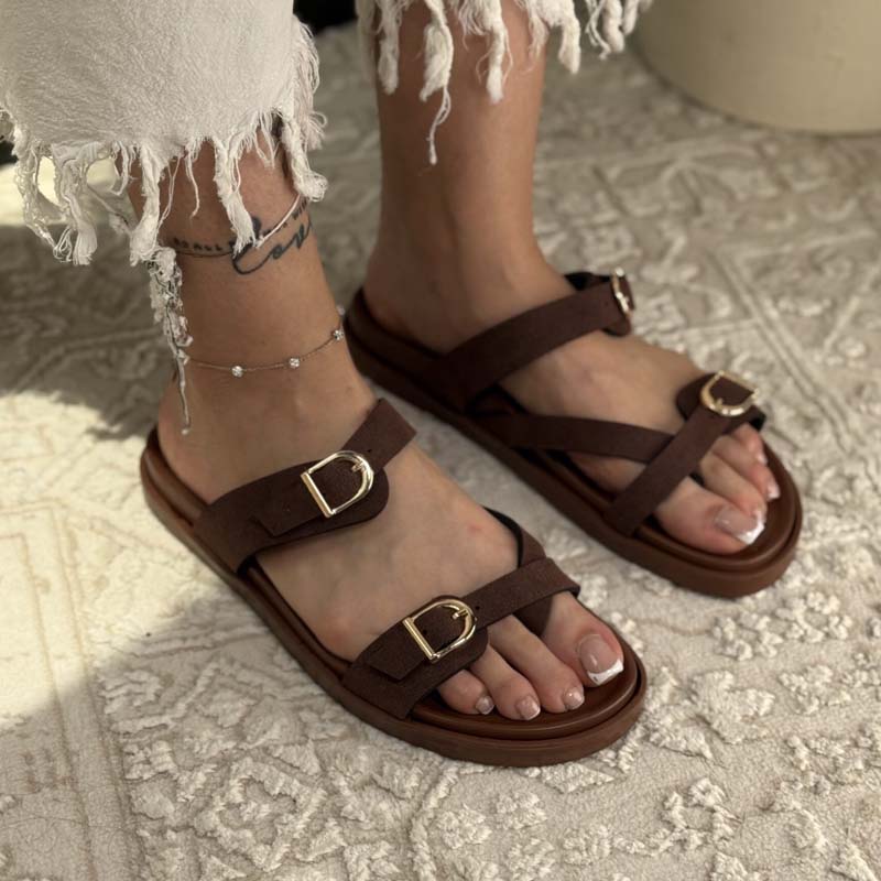 Ring-Button Platform Sandals