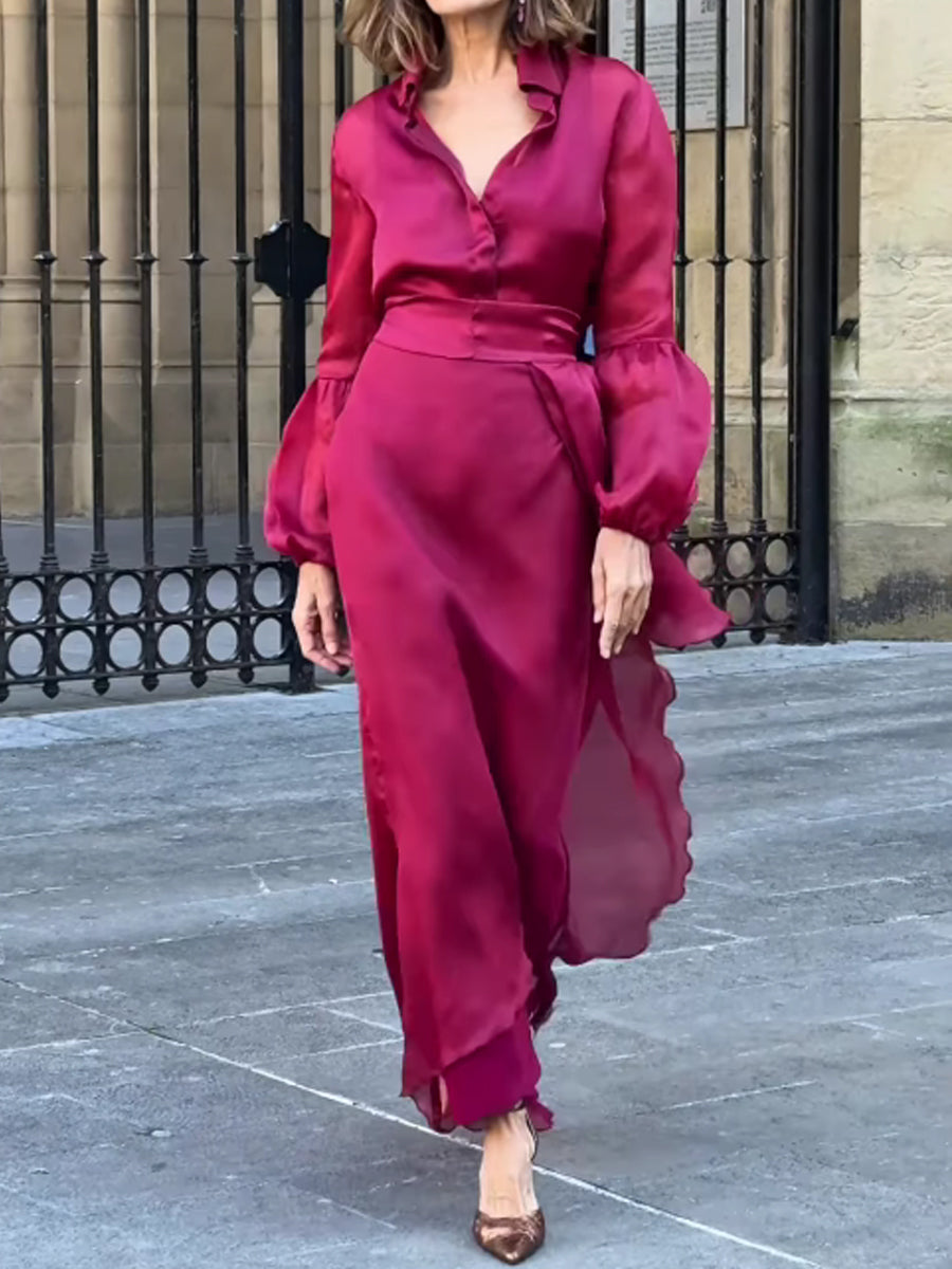 Elegant Puff Sleeve Two Pieces Dress