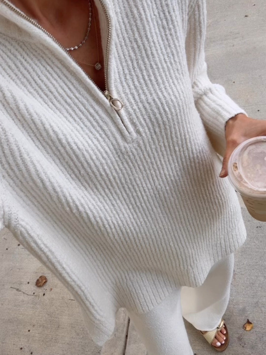 Zip Up Sweater Two Pieces Set