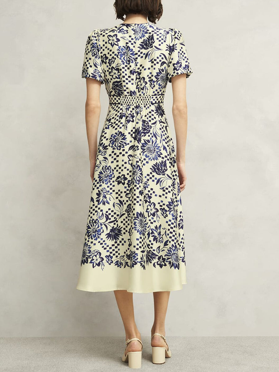 Printed V Neck Short Sleeve Dress