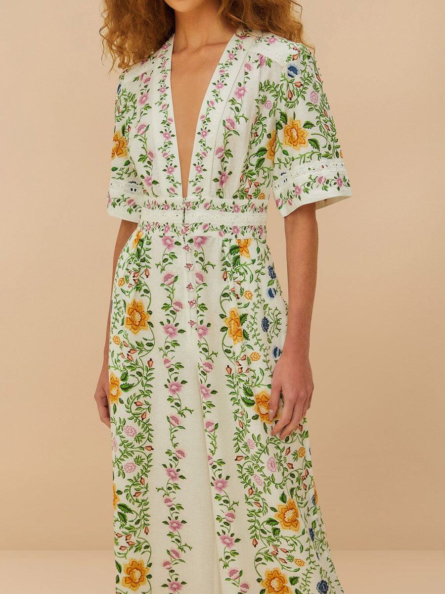 Deep V Neck Floral Print Jumpsuit