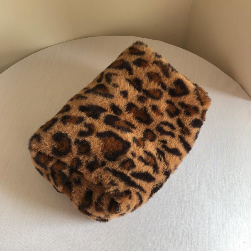 Plush Leopard Print Pencil Case Cosmetic Bag Travel Large Capacity Storage Bag