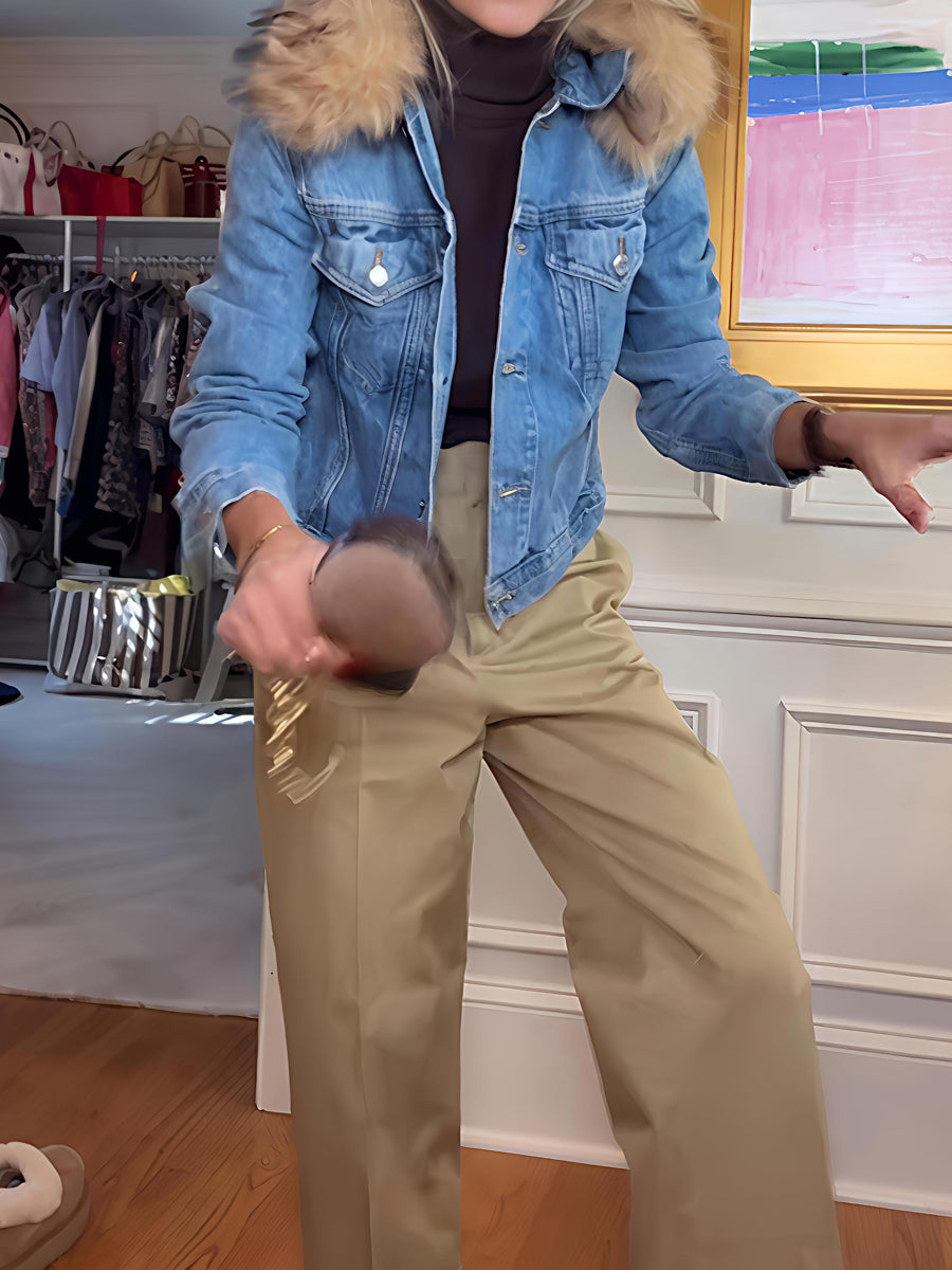 Detachable Faux Fur Collar Denim Jacket