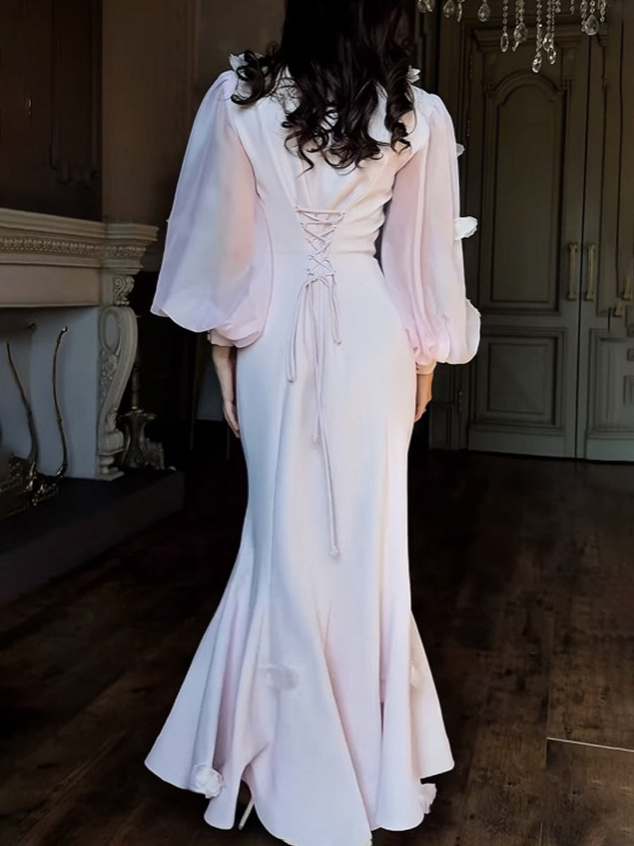 Square Collar 3D Flower Mermaid Dress