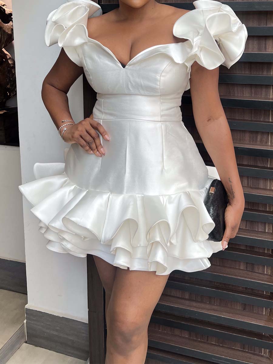 Ruffled Off Shoulder Party Mini Dress