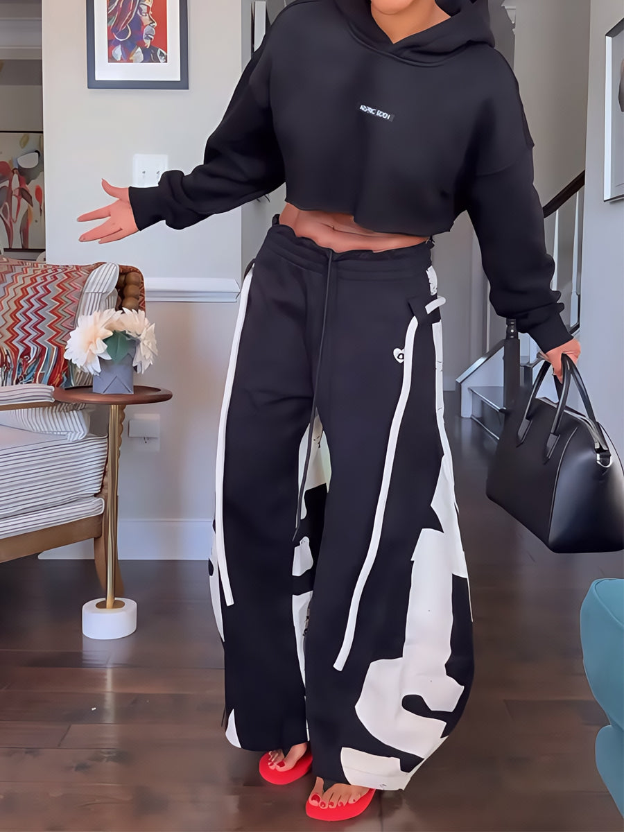 Elastic Waist Printed Hoodie & Lantern Trouser