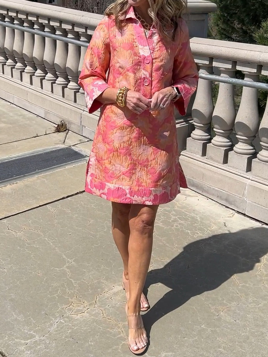 Printed Collared Neck Mini Dress