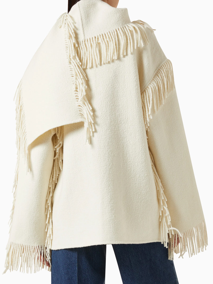 Fringed Trims High Neck Jacket With Attached Scarf