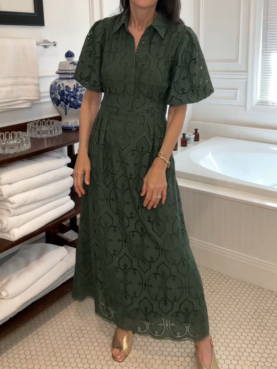 Eyelet Puff Sleeve Lace Dress