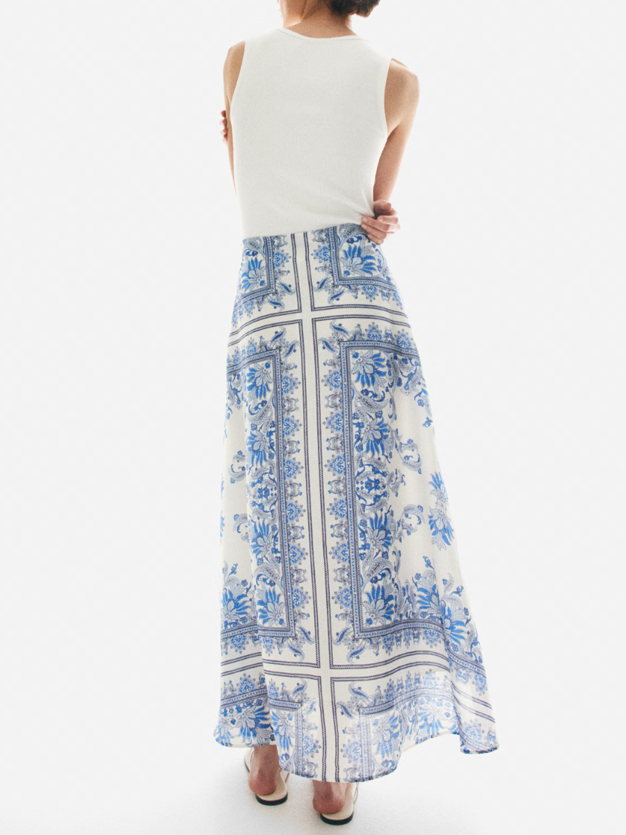 White Paisley Patterned Maxi Skirt