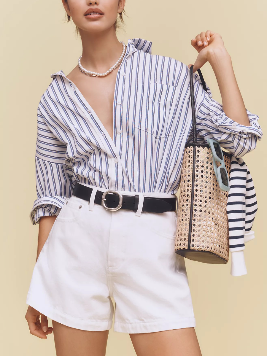 High-Rise A-Line Denim Shorts