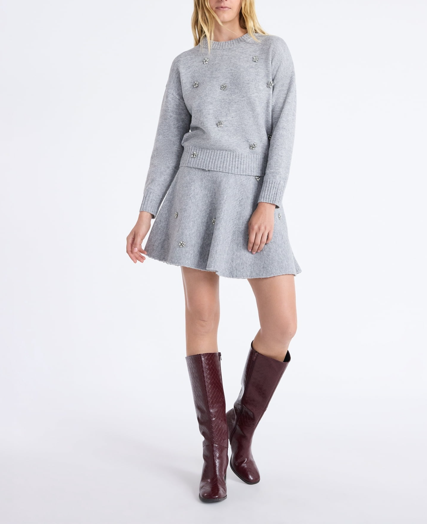 Women's Embellished Mock Neck Sweater with Dress