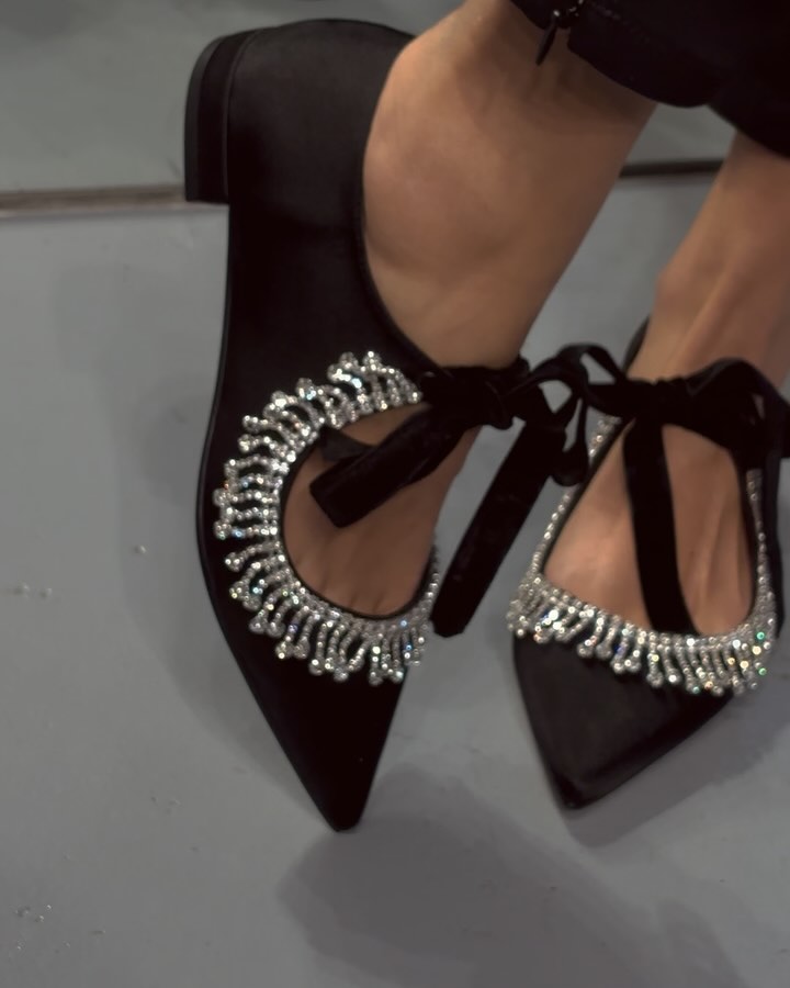 SOFIA Black Satin Flat Bottom