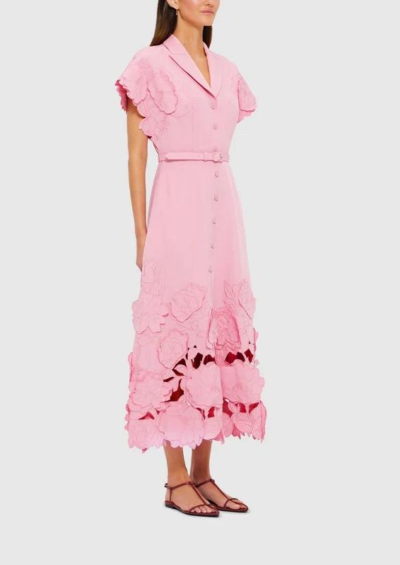 Cream Pink Shirt Midi Dress