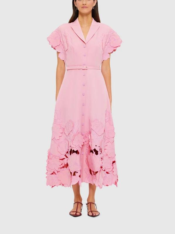 Cream Pink Shirt Midi Dress