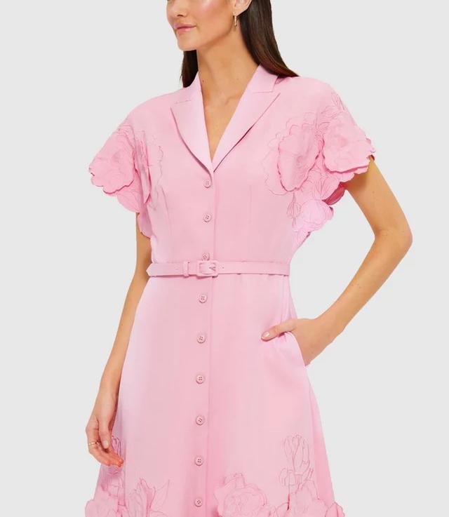 Cream Pink Shirt Midi Dress