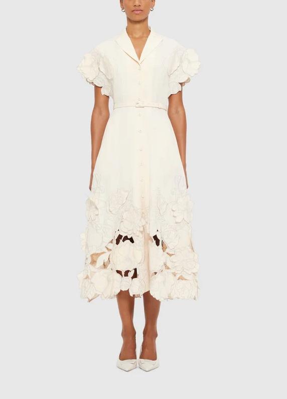 Cream Pink Shirt Midi Dress