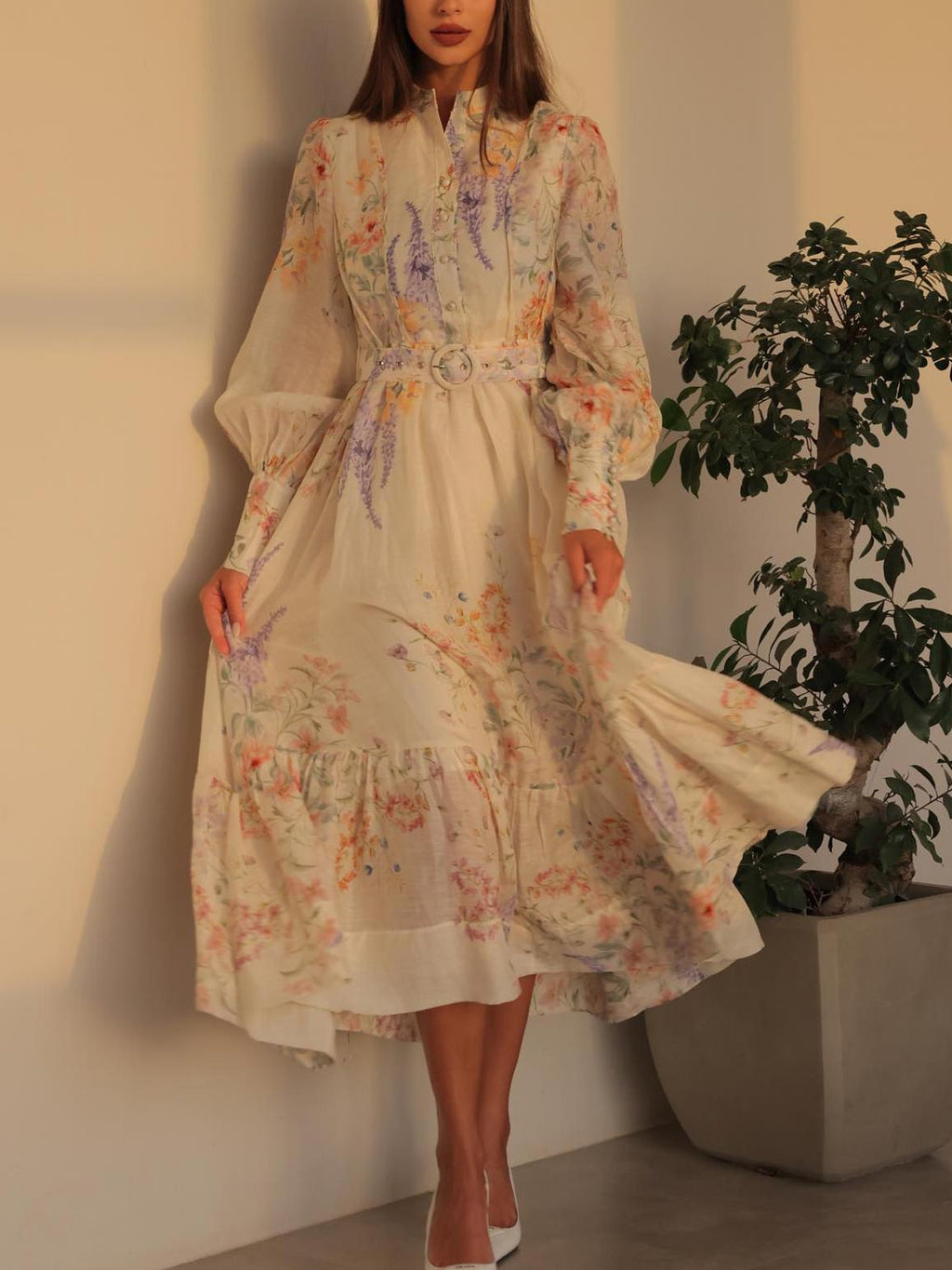 Floral Print Voluminous Midi Dress
