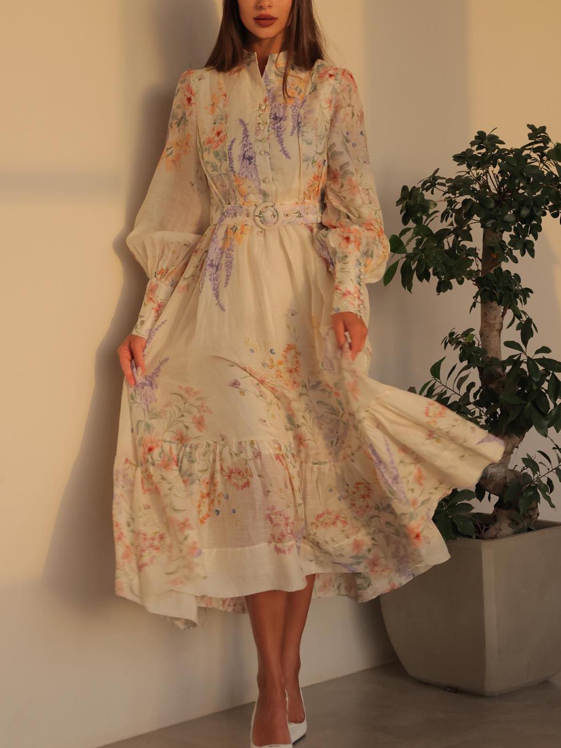 Floral Print Voluminous Midi Dress
