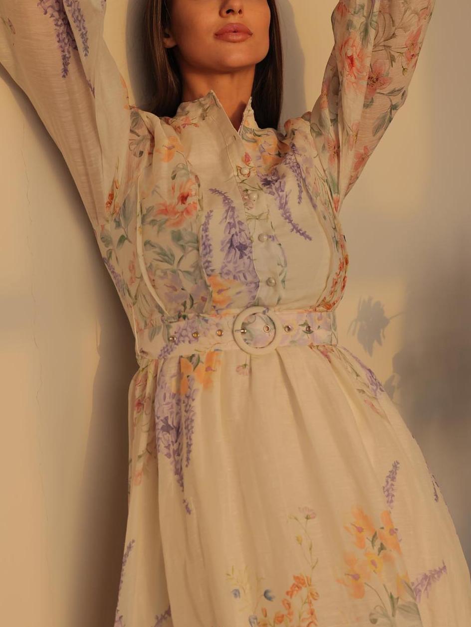 Floral Print Voluminous Midi Dress