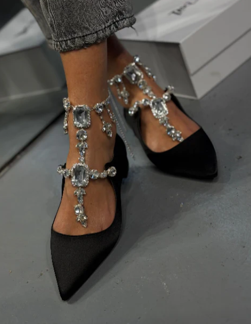 Baroc Black Crystal Accessories Ballet Shoes