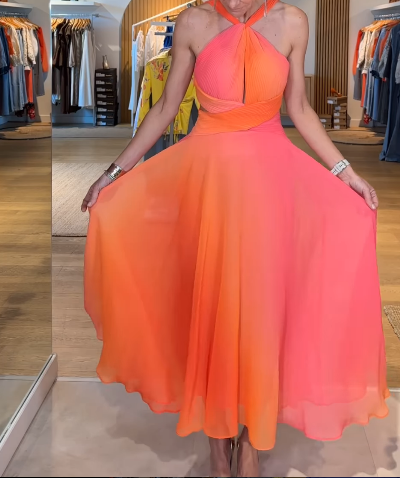 Orange Strap Sleeveless Skirt