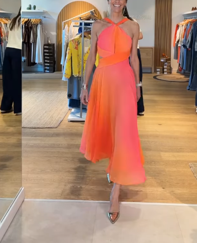 Orange Strap Sleeveless Skirt