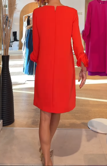 Orange Long Sleeve Flower Dress